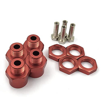 FainWan 4-Pack 12mm to 17mm Wheel Hex Hub Adapter Extension Conversion for 1/10 RC Car and Upgrade 1/8 Tires(RED)