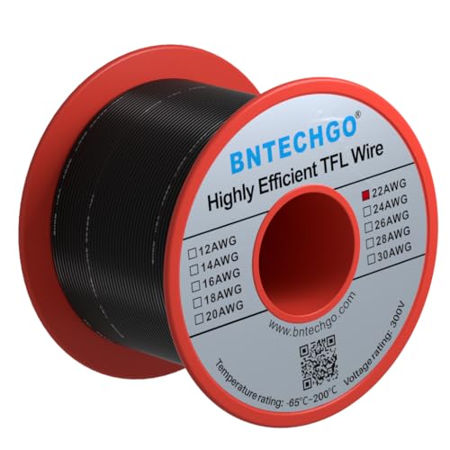 BNTECHGO 22AWG FEP Teflon Coated Wire Black 100ft Tin-Plated Copper | 22 Gauge Strands Wire High-Temp FEP Insulation, -65°C to 200°C Rated, Aerospace Wiring, Medical Wiring, Scientific Equipment - size: 100ft Black