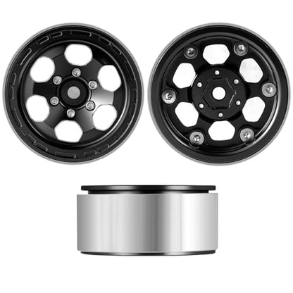 4PCS CNC Aluminium 1.3" Beadlock Wheel Rim 75g/Set 6-Spoke Wheel Hub | 1.3 inch Beadlock Wheel Rims for Tra-xxas Axial TRX4M SCX24 Redcat Ascent-18 1/24 1/18 RC Crawler Car Upgrades (Black) - color: Black
