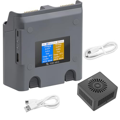 Multifunction LCD Dual Chargerfor DJI Air 3S 3 Battery | Storage Charge,Discharge,Fast Charging Two Batteries,Two-Way Hub Accessories