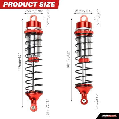 RCAWD Heavy-Duty Full Metal Front and Rear Shock Absorbers for ARRMA 1/10 GORGON 4X2(Red)