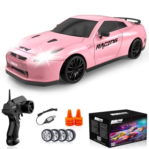 RC Drift Car, 1/24 Pink Remote Control Car for Girls, 2.4GHz 4WD High Speed Drifting RC Cars with LED Light and Drift Tires, Racing Toy Cars for Kids Adults Girl Boys, Pink - color: Pink