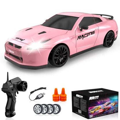 RC Drift Car, 1/24 Pink Remote Control Car for Girls, 2.4GHz 4WD High Speed Drifting RC Cars with LED Light and Drift Tires, Racing Toy Cars for Kids Adults Girl Boys, Pink - color: Pink