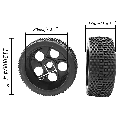 17mm Hex Hub 4.4''OD Rubber Tires & Plastic Wheel Rim with Foam Compatible with Arrma Python Mega HSP Redcat Kyosho ExceedRC Traxxas Losi HPI 1/8 Off-Road RC Buggy