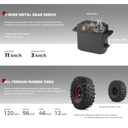 1/10 RC Crawler, 2.4G 4WD 11KMH High Speed Off-Road Car with Dual-Speed Modes, All-Terrain Car Rubber Tires, LED Lights(Metallic Grey/Without Winch) - color: Metallic Grey/Without Winch