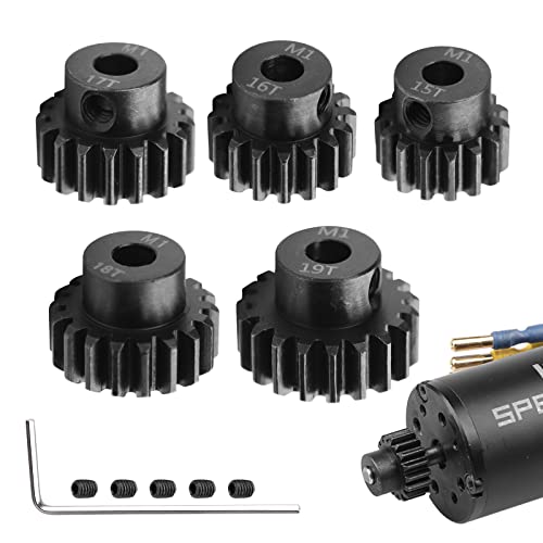 AIMROCK 5-Pack Mod 1 RC Motor Pinion Gears Set: Upgrade Parts for 1/8 RC Car 5mm Shaft Motor (15T 16T 17T 18T 19T) - size: 15T 16T 17T 18T 19T