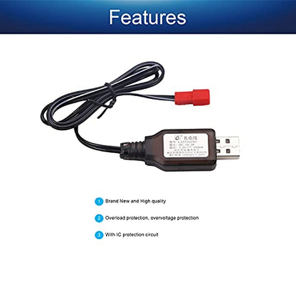 Bettomshin 2Pcs JST-2P USB Charging Cable for RC Car 7.2V 250mA Ni-MH Ni-CD Battery