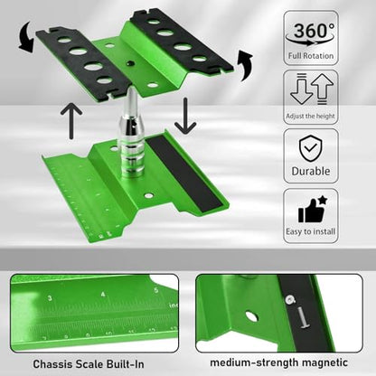 Rc Car Stand with Lit Lower Adjustable & 360'Rotatable, Rc Stand Repair Station with Shock Holder for TraxxasTRX4 Arrma Losi Axial Hsp Hbx Mix Wltoys, Wrenching On 1/8 1/10 1/12 1/14 Rc Rig Green - color: Green