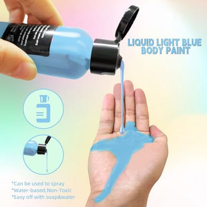 Go Ho Light Blue Face Body Paint(2.1 oz),Water Based Liquid Face Paint and Body Paint for Airbrush Makeup Special FX, Cosplay, and Halloween Costumes Makeup - color: Light Blue