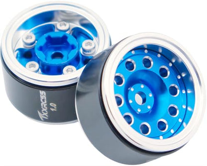 RC 1.0 Beadlock Wheels Offsets -2 Aluminum Rims for AX24 1/18 TRX4M All 1/24 Scale Axial SCX24 Deadbolt RC Crawler Car Wheels Upgrades 4Pc (Blue & Silver) - color: Blue & Silver