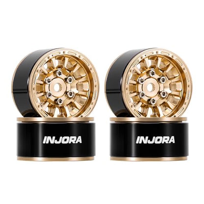 INJORA 1.0" Aluminum Beadlock Wheels 0mm Offset for 1/18 1/24 RC Crawler Upgrade, W1056(Gold) - color: Gold