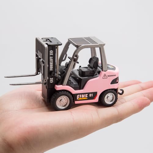 1/64 RC Forklift with Trailer, 2.4G Alloy Remote Control Forklift for Adults, Mini Forklift Truck with Cargo Hook/Forks/Pallet, RC Engineering Vehicle, Gift Collectibles - style: 1/64 RC Forklift, Pink