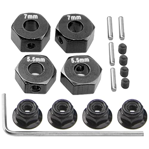 ShareGoo Aluminum 12mm Hex Wheel Hubs Hex Adapter & Flanged Lock Nuts Compatible with Traxxas 2WD Slash Rustler Stampede 1/10 RC Car (Black) - color: Black