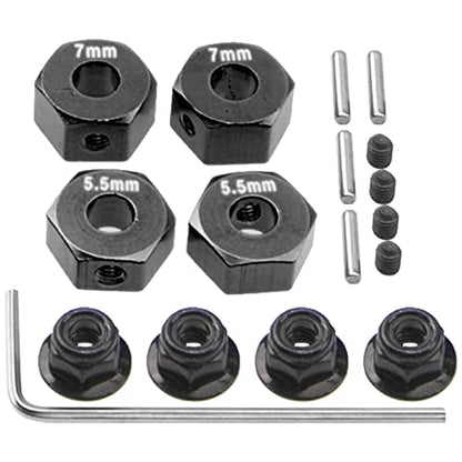 ShareGoo Aluminum 12mm Hex Wheel Hubs Hex Adapter & Flanged Lock Nuts Compatible with Traxxas 2WD Slash Rustler Stampede 1/10 RC Car (Black) - color: Black