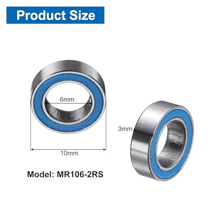 uxcell 4 Pcs MR106-2RS Deep Groove Micro Bearing, 6x10x3mm Double Rubber Sealed Chrome Steel Small Bearings (ABEC5, Z4 Low Noise) - size: MR106-2RS