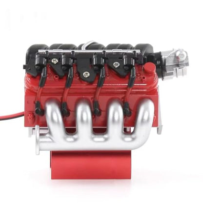 1/10 RC V8 Engine Simulated Radiator Cover with Heatsink & Cooling Fan, RC Motor Heat Dissipation Upgrade Parts, Compatible with 1:10 Crawler Car Traxxas TRX4 Axial SCX10 D90 90047 Red-Black