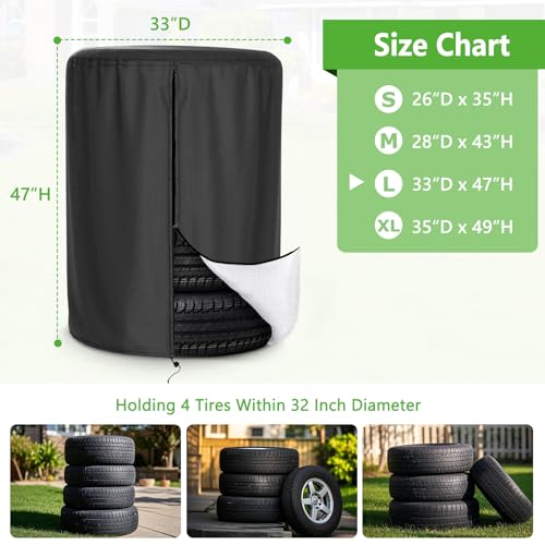 Tire Cover, Heavy Duty Waterproof and Dustproof Tire Storage Bag for Jeep Trailer RV SUV Truck Tires with Zipper (Black,Holding 4 Tires Within 32 Inch Diameter) - size: 33 x 47in