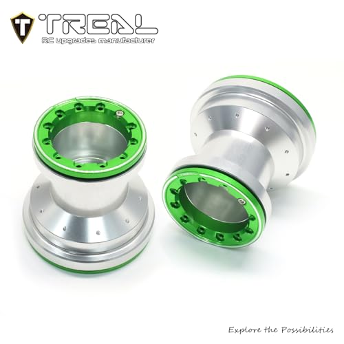 TREAL Aluminum 7075 Beadlock Wheels Set of 4 for 1/18 Mini LMT Monster Truck(Silver-Green) - color: Silver-Green