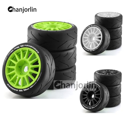 1/8 RC On Road Car Tires And Wheels Rims 17mm Hex 103mm Rubber Rally Tyres For 1:8 Scale RC On-Road Racing Car HPI WR8 HSP Hobao ARRMA Redcat Losi Kyosho VRX RC Rally Drift Car 4PCS (Green A) - color: Green a