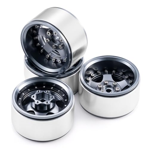 4PCS Aluminum 1.9" Beadlock Wheel Rims Upgrades for Axial SCX10 I II III TRX4 GEN7 GEN8 1/10 RC Crawler Truck Car (Titanium) - color: Titanium