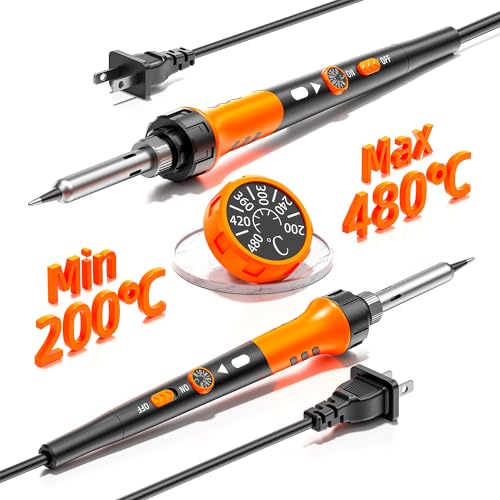 Soldering Iron Premium Kit, 60W Soldering Gun with Ceramic Heater, 12-in-1 Soldering Tool, Adjustable Temperature 200 to 450°C, Includes Soldering Iron Tip, Solder Wire, Pump and Paste - color: ‎orange