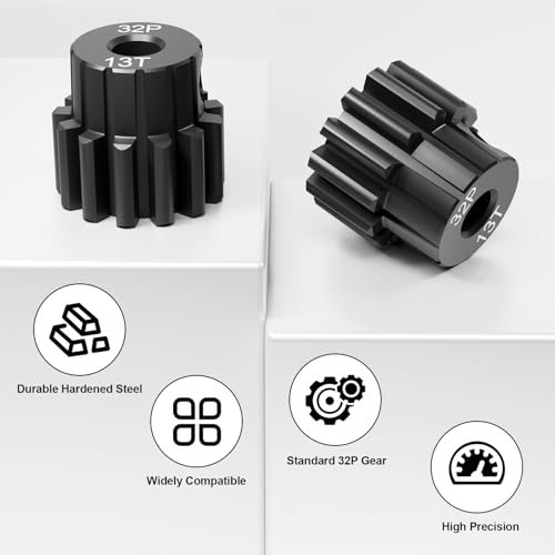 OGRC 32P 13T Pinion Gear for TRX4 Slash Rrustler Stampede Raptor 4x4 | 2pcs, Hardened Steel, 0.8M, 3.175mm Shaft Motor Gears for Traxxas 1/10 RC Car, #3943X