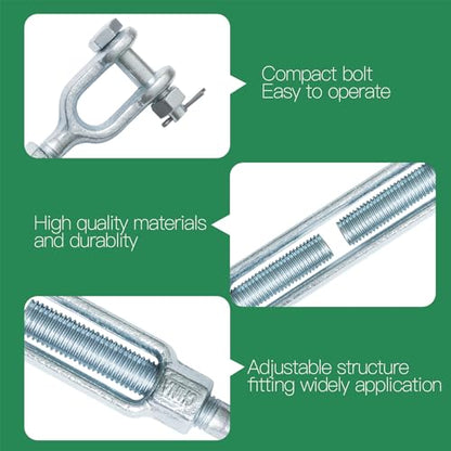 3/4" Jaw Jaw Turnbuckle Galvanized Jaw and Jaw Turnbuckle, Jaw Jaw Closed Body Marine Turnbuckle Jaw, 8000lbs Working Load Limit, Durable for Wire Rope Cable (3/4" x 6") - style: Jaw & Jaw-3/4 x 6