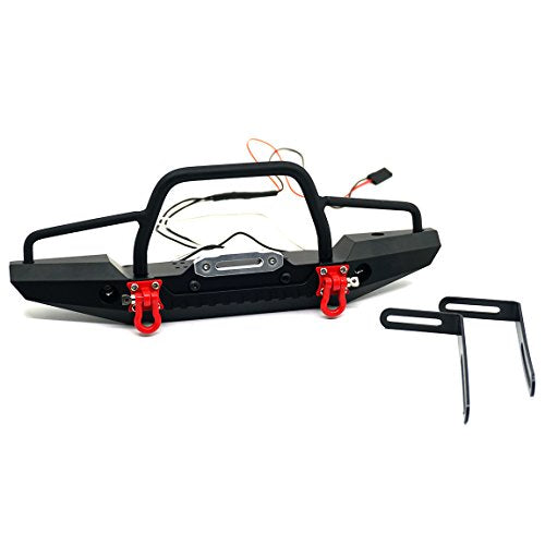 Aluminum Metal Front Bumper with LED Headlights Towing Shackles for TRX4,SCX10-ii 1/10th RC Crawler Car