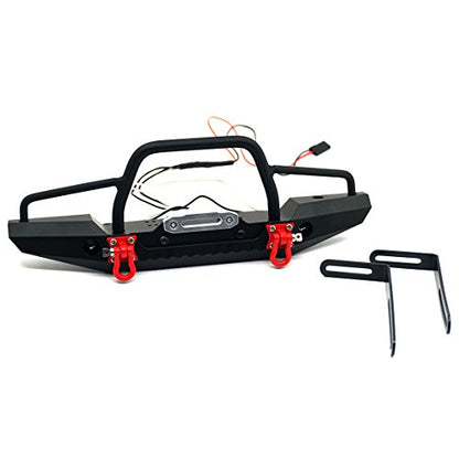Aluminum Metal Front Bumper with LED Headlights Towing Shackles for TRX4,SCX10-ii 1/10th RC Crawler Car
