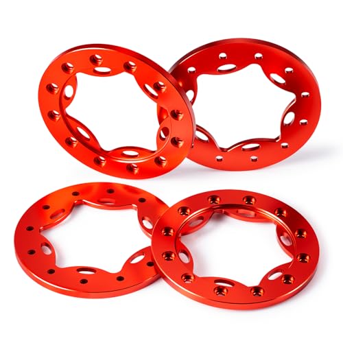 4PCS/1Set Aluminum 1.55" RC Beadlock Ring for AXIAL UTB18 D90 TF2 CC01 AX90069 MST JIMNY 1/10 RC Crawler Truck Car Wheels (Red) - color: Red