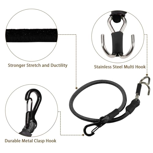 2pcs 280mm Elastic Strap Escape Rope Kinetic Winch Strap with Rescue Trailer Hook for 1/18 1/24 RC Crawler Car TRX4M High Trail SCX24 FCX24 (Black) - color: Black