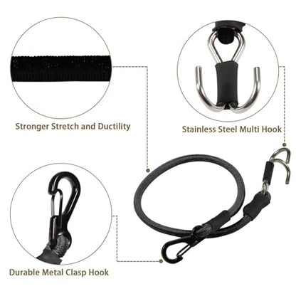 2pcs 280mm Elastic Strap Escape Rope Kinetic Winch Strap with Rescue Trailer Hook for 1/18 1/24 RC Crawler Car TRX4M High Trail SCX24 FCX24 (Black) - color: Black
