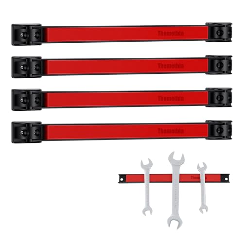 12" Magnetic Tool Holder Strip, 4 Pieces Red Metal Tool Organizer Rack with Stainless Steel Surface, Magnet Bar for Garage Workshop, Easy To Install with Mounting Screws - color: Red 4PC, size: 12"