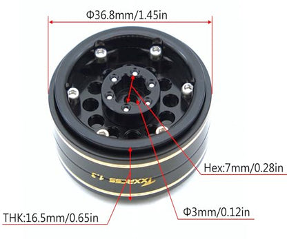 1.3 Beadlock Wheels & Brass Ring Weight 46.5g Adjustable Offset-3mm 1.3 Wheels Hex 7mm for 1/18 1/24 RC Crawlers Upgrade 4Pc YK (Black) - color: Black