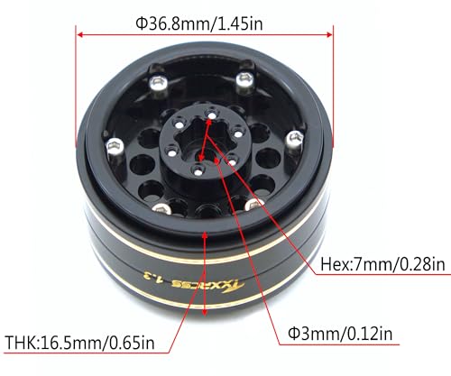 1.3 Beadlock Wheels & Brass Ring Weight 46.5g Adjustable Offset-3mm 1.3 Wheels Hex 7mm for 1/18 1/24 RC Crawlers Upgrade 4Pc YK (Black Silver) - color: Black Silver