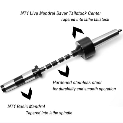 PM-002/MT1 Pen Mandrel Kit with 5pc Bush, 7mm Drill Bit and Mandrel Saver, MT1 for woodturning. - color: Mt1 Pen Mandrel Kit