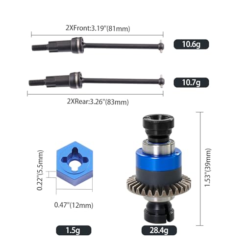 Assembled Differential for 1/18 Granite GROM 1/14 Mojave,CVD Shaft Dogbone CVD Joint Universal Axle Set,Accessories for ARRMA 1/18 2S Granite Granite GROM (Blue and Black) - color: J-035