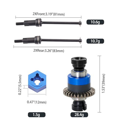 Assembled Differential for 1/18 Granite GROM 1/14 Mojave,CVD Shaft Dogbone CVD Joint Universal Axle Set,Accessories for ARRMA 1/18 2S Granite Granite GROM (Blue and Black) - color: J-035