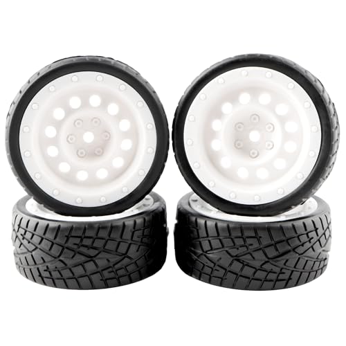 1/10 Scale OD2.55 RC On Road Touring Racing Tires 12mm Hub Wheel Hex Compatible with Traxxas 4 Tec 2.0 Tamiya TT01 XV01 Kyosho WR8 Sakura WLtoys HPI 1/10 Arrma Grom RC Cars(White) - color: White-2