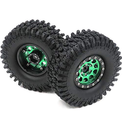RC Height 108mm/4.25inch Tires Mounted 1.9inch Beadlock Wheels Rims Green Black Color for 1/10 1/12 RC Mud Crawler Truck Axial SCX10 90046 RC4WD D90 TF2 Tamiya CC01,(2-Pack, Assembled)