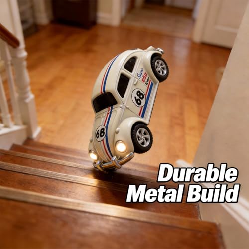 Mini RC Car, Alloy 1/64 RC Car [LED Lights] [3 Speeds Modes] [Rechargeable Battery] Retro Beetle with Remote Control, White - color: White
