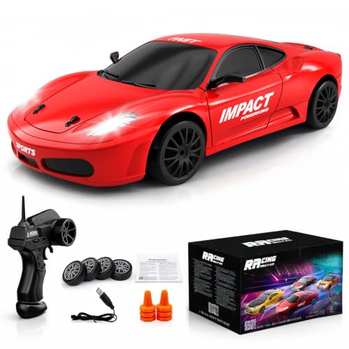 Remote Control Car RC Drift Car 2.4GHz 1:24 Scale 4WD 15KM/H High Speed Model Vehicle with LED Lights Drifting Tire Racing Sport Toy Car for Adults Boys Girls Kids Gift - color: D-red