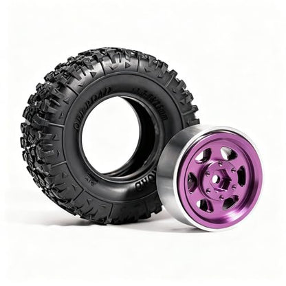 1.3” Aluminum Beadlock Wheels & Mud Terrain Tires Set for 1/18 1/24, -6.0mm Offset RC Crawler Car Fits TRX4M, Axial SCX24 AX24, Redcat Ascent-18, FCX24, 66 x 26mm, Pre-Assembled 4 pcs, Purple - color: Purple