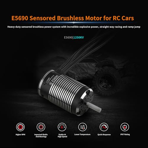 XC E5690 Sensored Brushless Motor for RC Car,3-8S Lipo,1250KV,IP67 Water Proof,Applicable to:1/6 Short Course, Monster, 1/5 Light-Duty Truck