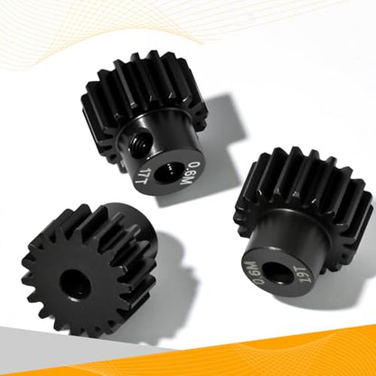 3PCS 0.6M Hardened Steel Pinion Gear Set with 3.175mm Shaft, 0.6 Metric Pitch 17T 18T 19T Pinion Gears for 540 550 Brushed Brushless Motor, Compatible with 1/10 Tamiya Redcat HSP HPI RC Car - size: 17 18 19T