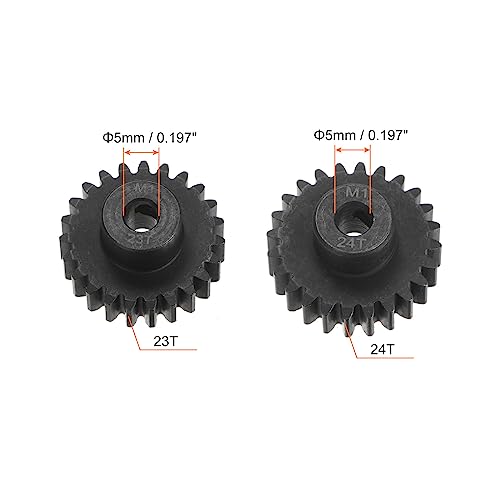HARFINGTON Mod 1 M1 Pinion Motor Gear Set 2pcs 23T 24T Fit 5mm RC Motor Shaft M1 Pitch Gears for RC Car, with Hex Key - style: 23T 24T