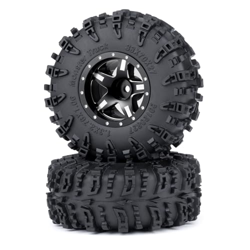 4PCS 1.3" Beadlock Wheel Tires Set Aluminum 1.3inch 5-Spoke Beadlock Wheel Hub Wheel Rim 7mm Hex ＆ 70mm/2.76inch Rubber Crawler Tires for 1/18 1/24 RC Crawler Car SCX24 TRX4M (Black) - color: Black