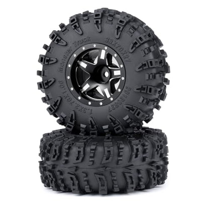 4PCS 1.3" Beadlock Wheel Tires Set Aluminum 1.3inch 5-Spoke Beadlock Wheel Hub Wheel Rim 7mm Hex ＆ 70mm/2.76inch Rubber Crawler Tires for 1/18 1/24 RC Crawler Car SCX24 TRX4M (Black) - color: Black