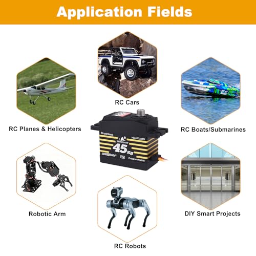HobbyPark Waterproof RC Servo High Torque Brushless Motor Metal Gear Digital Servo for 1/8 1/10 RC Crawler SCX10 TRX4 RC Truck Car Buggy RC Basher Control Angle 90°-180° (45kg Torque)