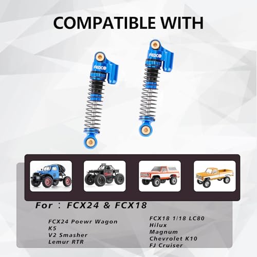 FCX24 Shocks 47MM Oil-Filled Shocks Absorber With Springs | Long Travel Shocks For FMS FCX24 FCX18 Upgrades 1/24 1/18 RC Crawler - color: Blue